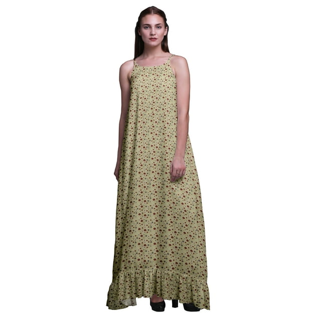 Bimba Beige Artistique Fleur Bretelles Spaghetti Nuisette pour Femmes Chemise de Nuit pour Dames Tenue de Nuit Robe de Sommeil d'Allaitement XXX-Large