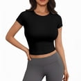 thumbnail image 4 of Tshirts for Women High Compression T Shirt Solid Color Short Sleeve Cropped Topstight Slim Athletic Training Tee Shirt, 4 of 7