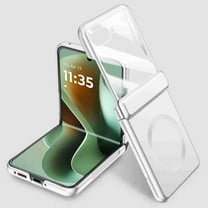 Dteck Magnetic Case with Front Tempered Glass Screen Protector for Motorola Razr 2025/2024,Shockproof PC Case Hinge Protection Compatible with Mag Safe Cover,Silver