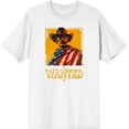 thumbnail image 3 of "Wanted" Cowboy With American Flag Adult White Crew Neck Short Sleeve Tee-3XL, 3 of 4