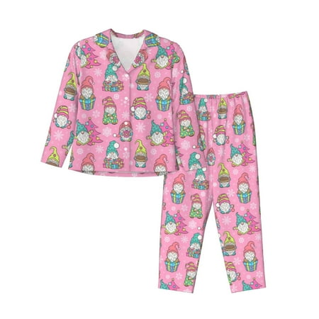 Goofa pink Holiday Joy Printed Womens 2 Piece Pajama Set Super Pajamas Women s Long Sleeve Sleepwear Soft Button Down Loungewear Pjs Lounge Set Nightwear-Medium