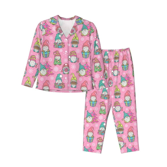 Vsdgher pink Holiday Joy Pajamas Set Long Sleeve Sleepwear Womens Button Down Nightwear Pj Sets-Small