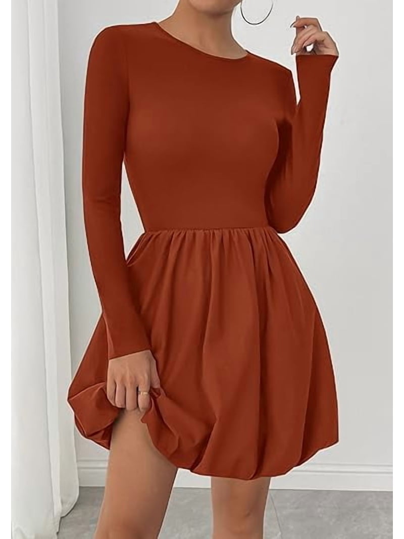 Prettygarden Fall Dresses for Women Casual Long Sleeve Bubble Cute Crew Neck A Line Mini Short Dress with Pockets, Women's, Size: XL, Red Prettygarden Fall Dresses for Women Casual Long Sleeve Bubble Cute Crew Neck A Line Mini Short Dress with Pockets, Women's, Size: XL, Red