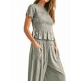 thumbnail image 3 of Women'S 2-Piece Smocked Top & Wide-Leg Pants Set-High-Waisted Lounge Outfit with Pockets Casual Boho Set Grey S, 3 of 5