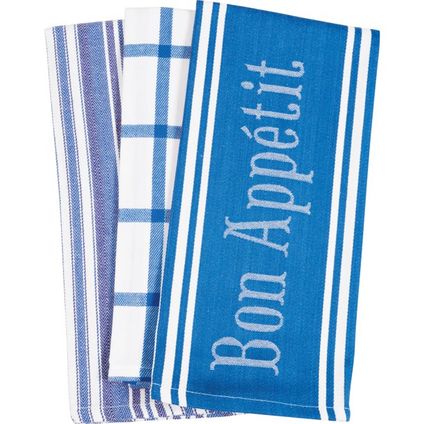 Luxury Home Set of 3 Bon Appetit Blue Kitchen Towels