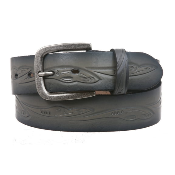 Snap On Floral Embossed Cowhide Full Grain Leather Casual Belt