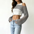 thumbnail image 6 of JULMCOMO Crochet Beach Cover Ups for Women Mesh Knit Hollow Out Long Sleeve Summer Crop Tops Bikini Cover Ups for Swimwear Gray L, 6 of 6