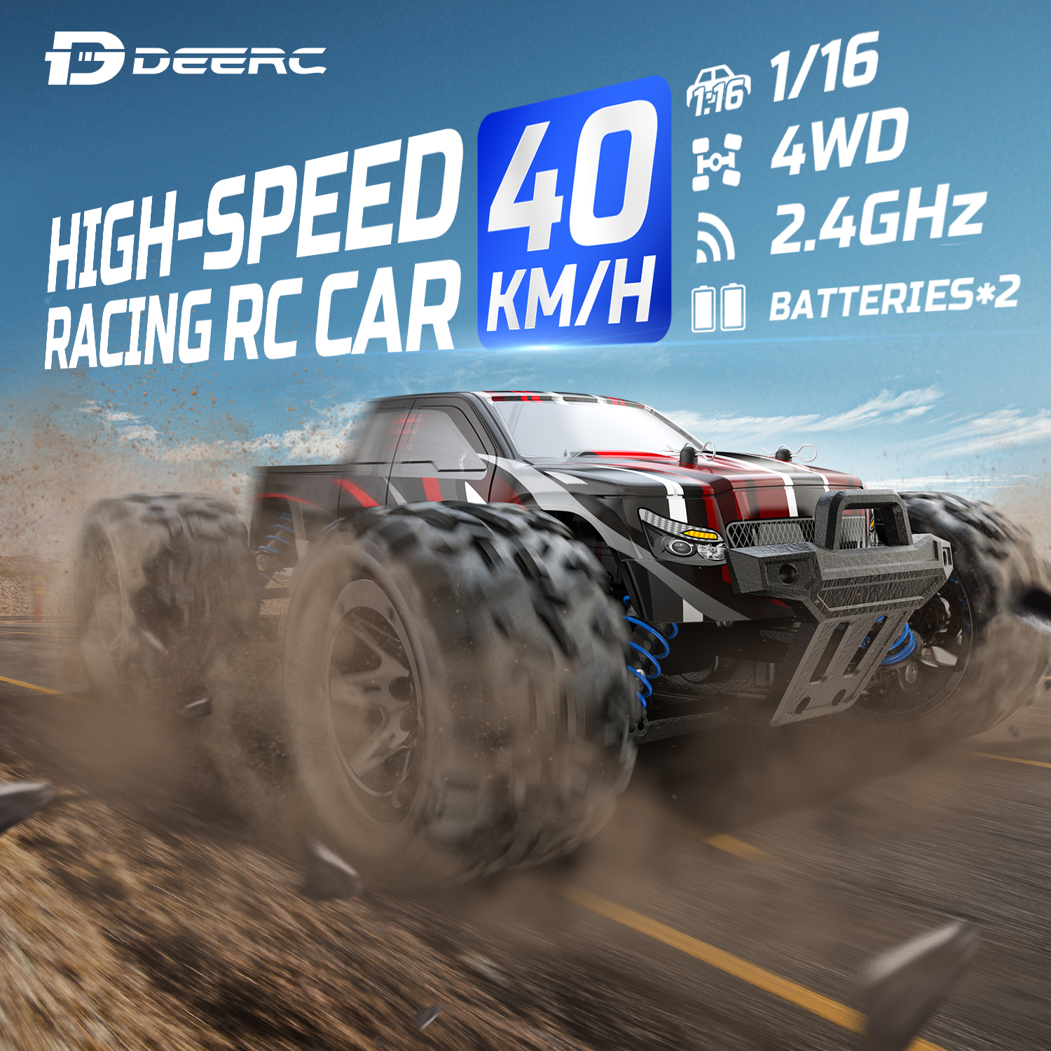DEERC 1:16 High-Speed RC Monster Truck 40 KM/H photo 4