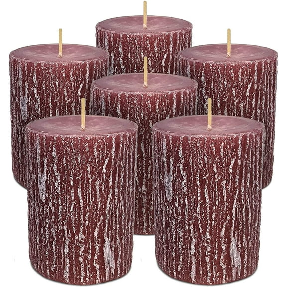 Hyoola 2.5 x 3.5 inch Rose Pink Unscented Rustic Timberline Pillar Candles, Paraffin Wax with Cotton Wicks, 6-Pack