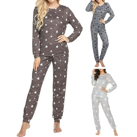 

MEGAWHEELS Womens Pyjamas-Stylish Long Sleeve Pajamas Set-Star Ladies Sleepwear Suit-Soft Top and Trouser Pjs Suit for Winter Autumn Home