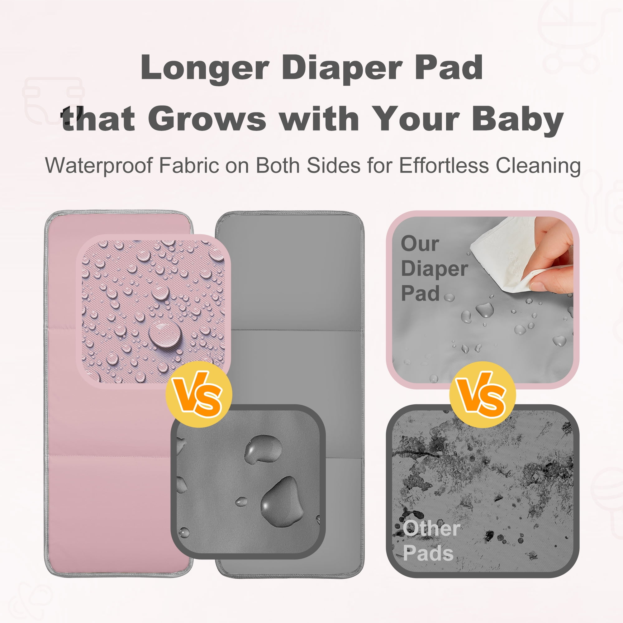 Diaper Bag Backpack, Lightweight Stylish Travel Baby Bag with Changing Pad, Pink