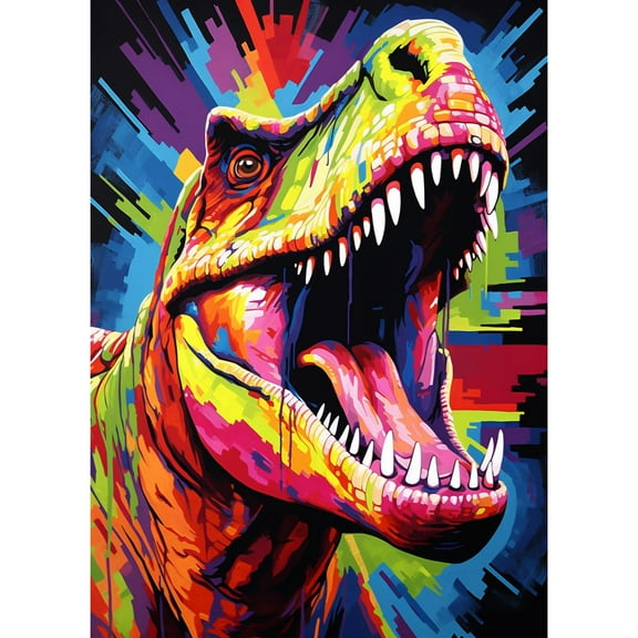 Colorful Roaring Dinosaur DIY 5D Diamond Art Paint with Full Drill Round Diamond Gems Painting by Number Kits for Adults Art Craft Home Wall Decor 11.8x15.8in