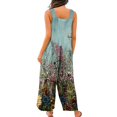 thumbnail image 5 of Women's Floral Print Overalls - Sleeveless Adjustable Straps Cotton Romper with Pockets for Casual Wear ,Army Green,L, 5 of 8