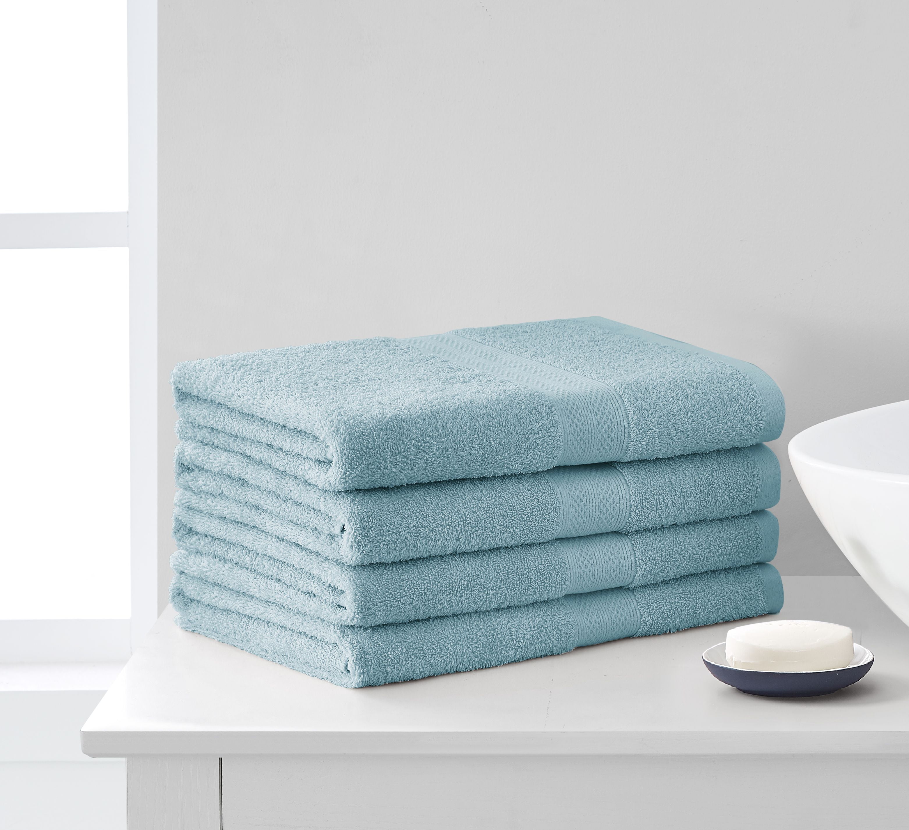 VCNY Home Essex 4Piece Cotton Bath Towel Set, 28 x 43, Seafoam Blue