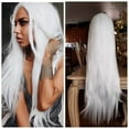 thumbnail image 4 of Wig with Bangs, Wigs for Women, White Split Length Straight Hair High-temperature Silk Synthetic Fiber Wig, 4 of 7