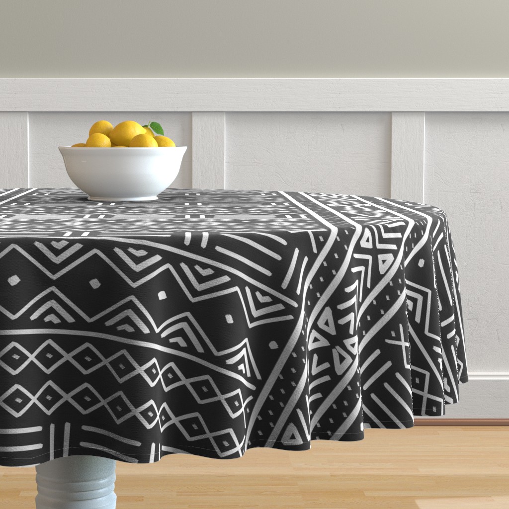 Round Tablecloth African Mudcloth Tribal Black And White Geometric