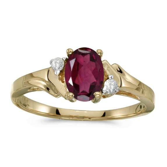 10k Yellow Gold Oval Rhodolite Garnet And Diamond Ring