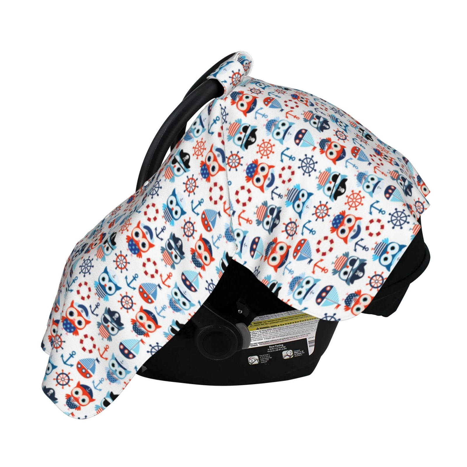 Naloa Nautical And Pirate Owls Baby Car Seat Cover, Breathable Baby Carrier Cover, Multiuse Baby Carrier Cover & Nursing Breastfeeding Cover