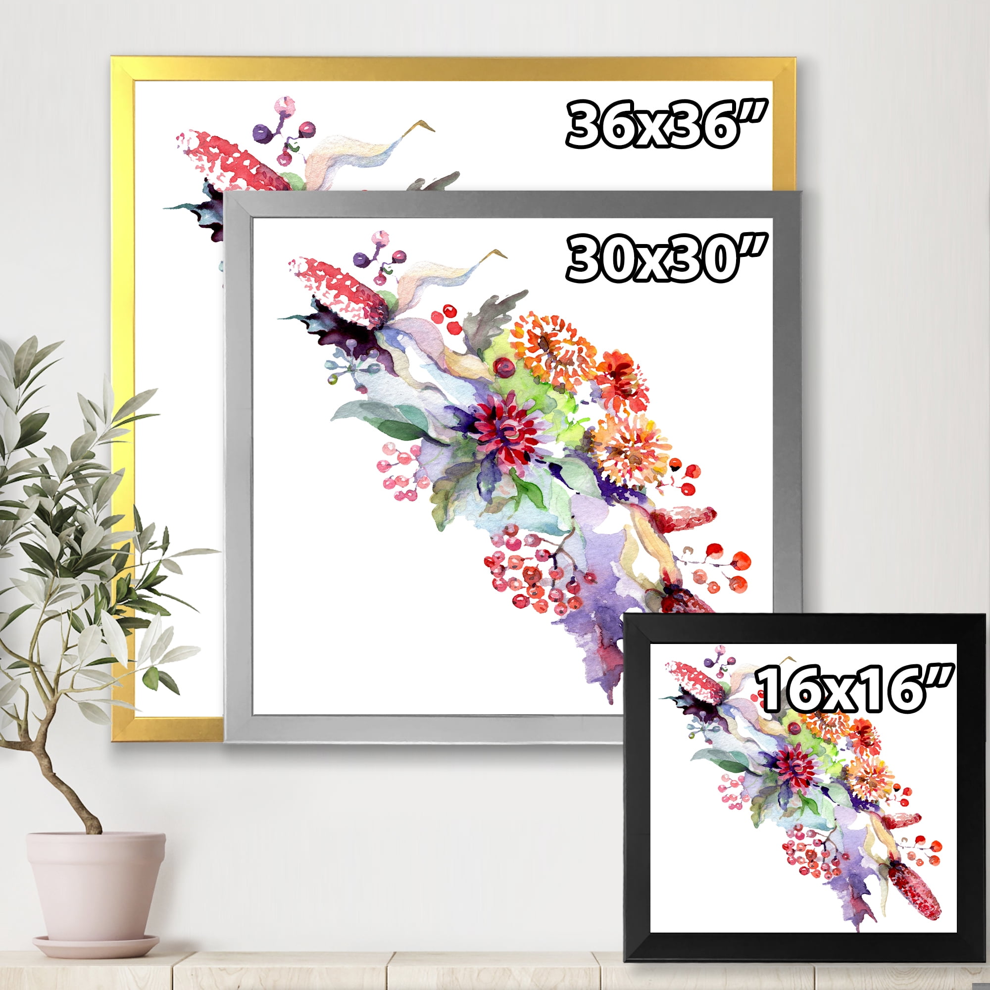 Designart 'Bouquet With Berries and Wildglowers' Traditional Framed Art Print