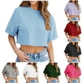 thumbnail image 1 of T-Shirts Courts pour Femmes Été Manches Courtes Roulées Hauts Courts Décontractés Col Rond Uni Courts Basiques Violet, 1 of 9