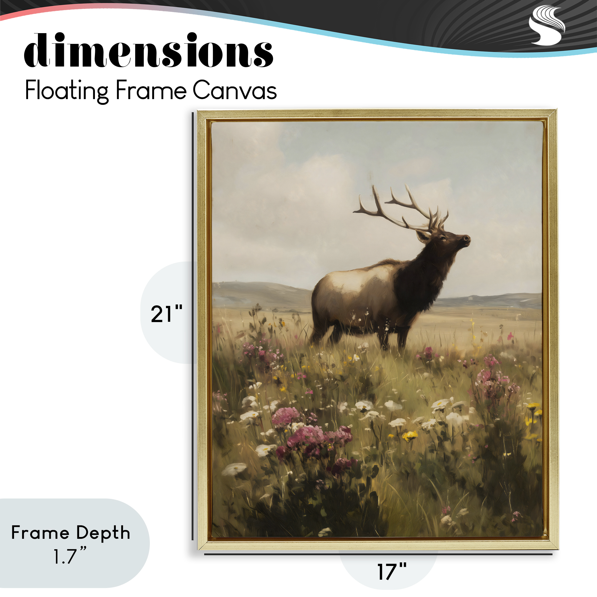 Stupell Industries Elk in the Wildflower Meadow Gold Framed Floater Canvas Wall Art, design by Arlington Prints