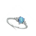 thumbnail image 4 of CHOOSE YOUR COLOR Blue Simulated Opal Teardrop Ring .925 Sterling Silver Band White CZ Female Size 8, 4 of 4