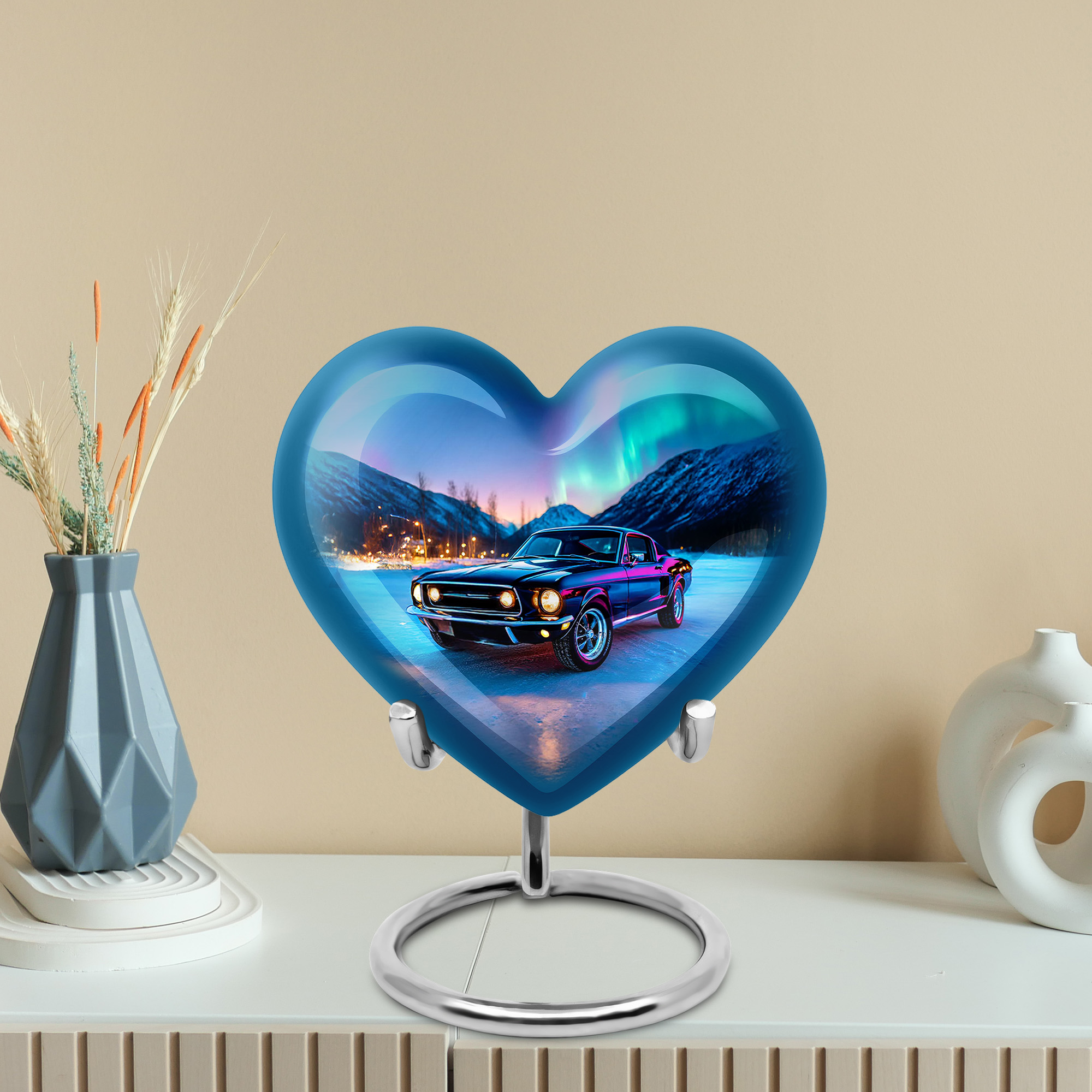 MUKTIVE Car Urn for Adult Ashes Male & Female, Northern Light Mini Heart Cremation Urns, Blue Burial Urn for Human Ashes Women & Men, Keepsake Urns for Adult,3 Inch