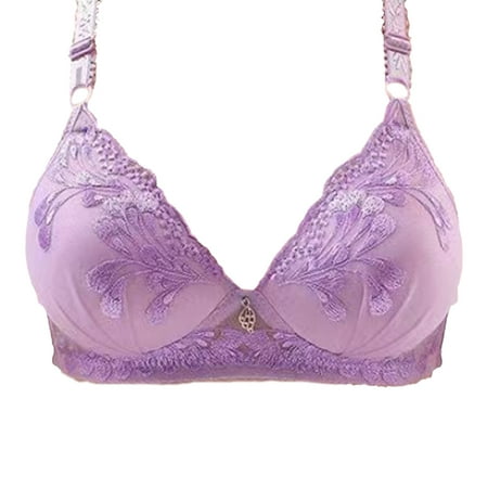 

Sexy Hollow out Embroidery Bra Thin Cotton Cup Adjustable Underwear without Steel Ring