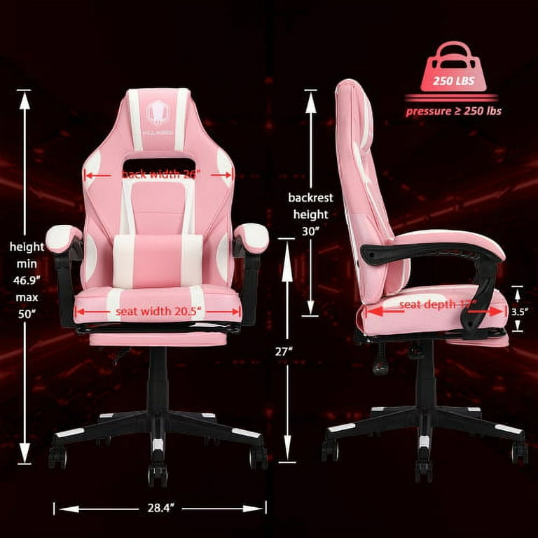 Adults Ergonomic Racing Style High Back Computer Chair with Footrest Headrest and Lumbar Support Kiso Inc Color: Pink