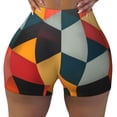 thumbnail image 2 of Balery Geometric Cube Pattern Art Pantalones cortos de entrenamiento estampados para mujer, sin costuras, ajustados, para gimnasio, yoga, correr, deportes, ejercicio activo, fitness.-X-Large, 2 of 8