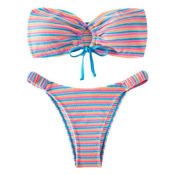 Sexy Stripes Bikini Women Sleeveless Strapless Swimsuit 2 Pieces Swimwear Triangle Bikini
