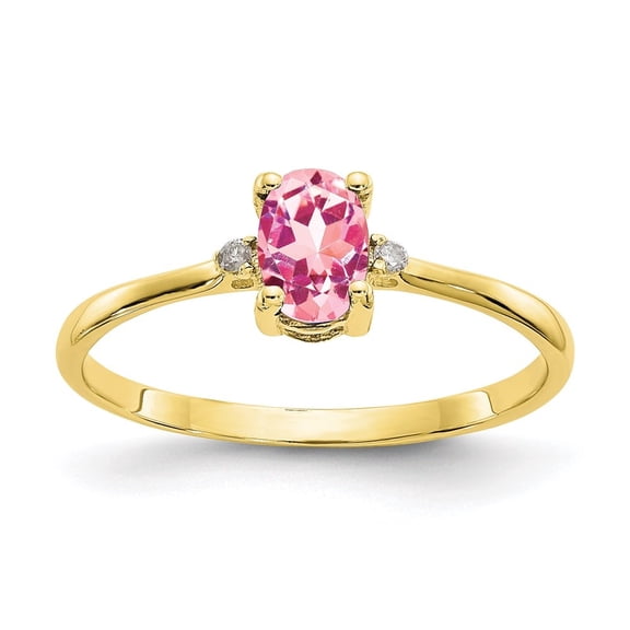 Auriga 10k Yellow Gold Polished Oval-shaped Genuine Diamond & Pink Tourmaline Birthstone Ring for Women Size- 6