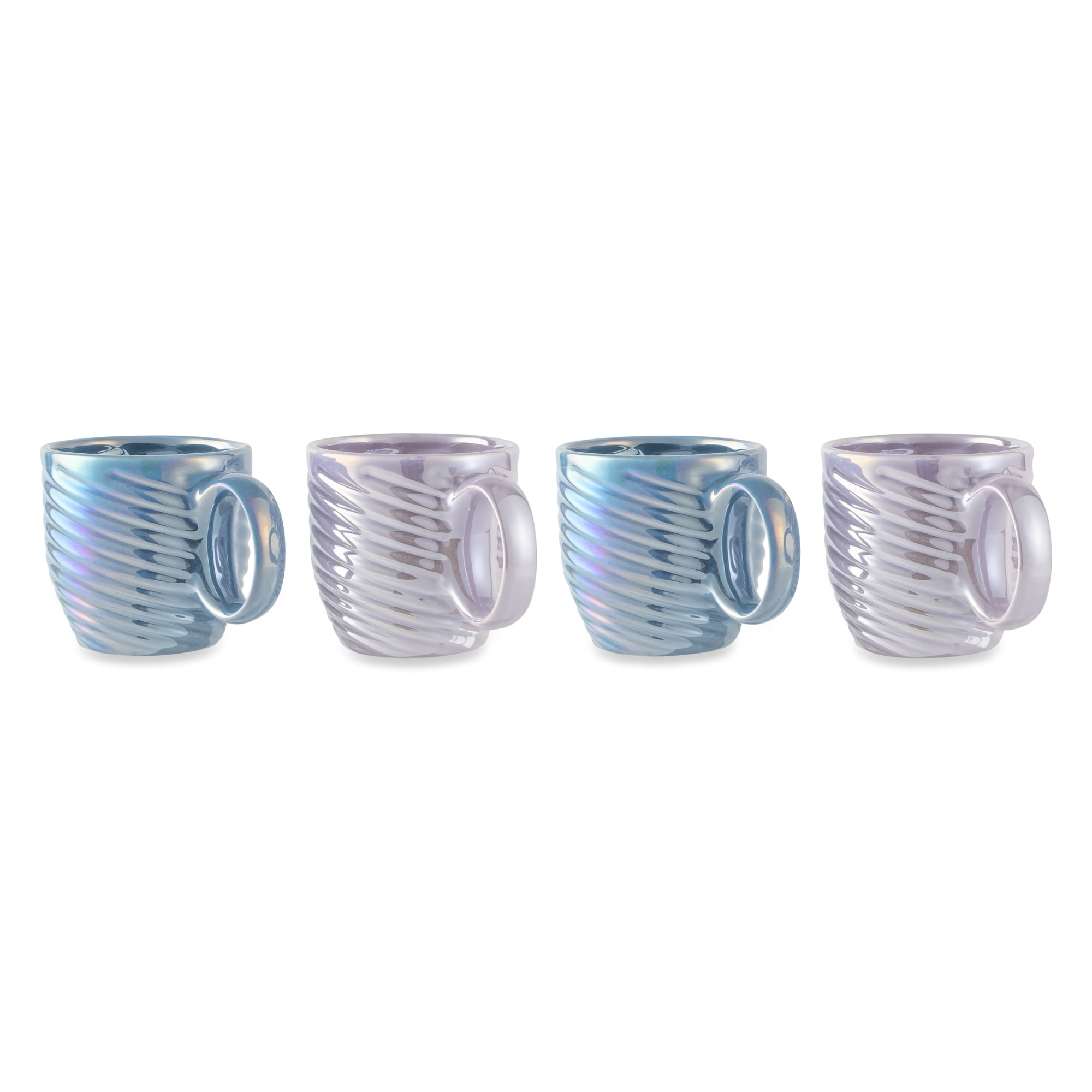 Thyme & Table 4 Pack Blue Pearl and Purple Pearl Swirl Mugs 17.6 fl oz, Stoneware