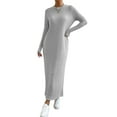 thumbnail image 2 of Vestido Tipo Suéter para Mujer, de Larga, de Punto Acanalado, con Cuello Redondo, Corte Entallado, Informal, para Otoño. Gris S, 2 of 9