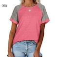 thumbnail image 2 of Femmes T-Shirt Couleur Bloc Courte Blouse d'Été Femmes Manches Haut Col Rond Ample Haut Col Rond Causal Chemisier, Rose, XXL, 2 of 6