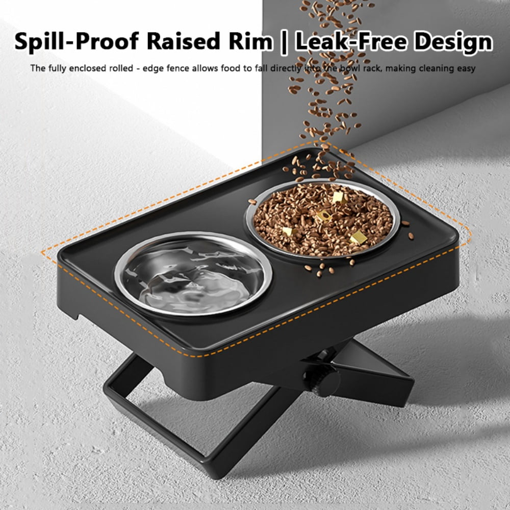 Adjustable Elevated Dog Feeding Station, Height - Adjustable (7 - 25cm) with Food Grade Stainless Steel Bowls, Tip - Resistant & Spill - Proof, Black/Gray Style, 1 Set