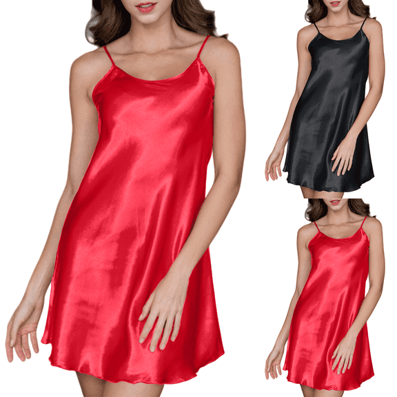 Endives Under $6 Nightgown for Women Summer Strap Thin Lightweight Slim Fit Solid Color Halter Dress Sleepwear Sleepshirt S-8XL
