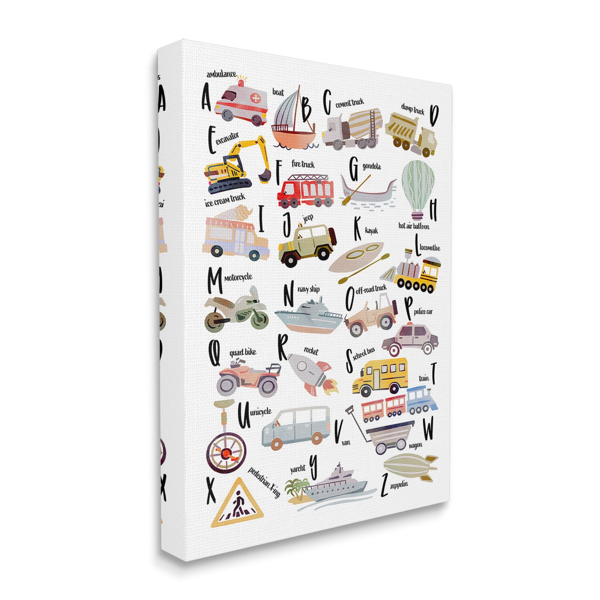 Stupell Industries Educational Automobile Alphabet Transportation Painting Gallery Wrapped Canvas Art Print Wall Art, 24 x 30