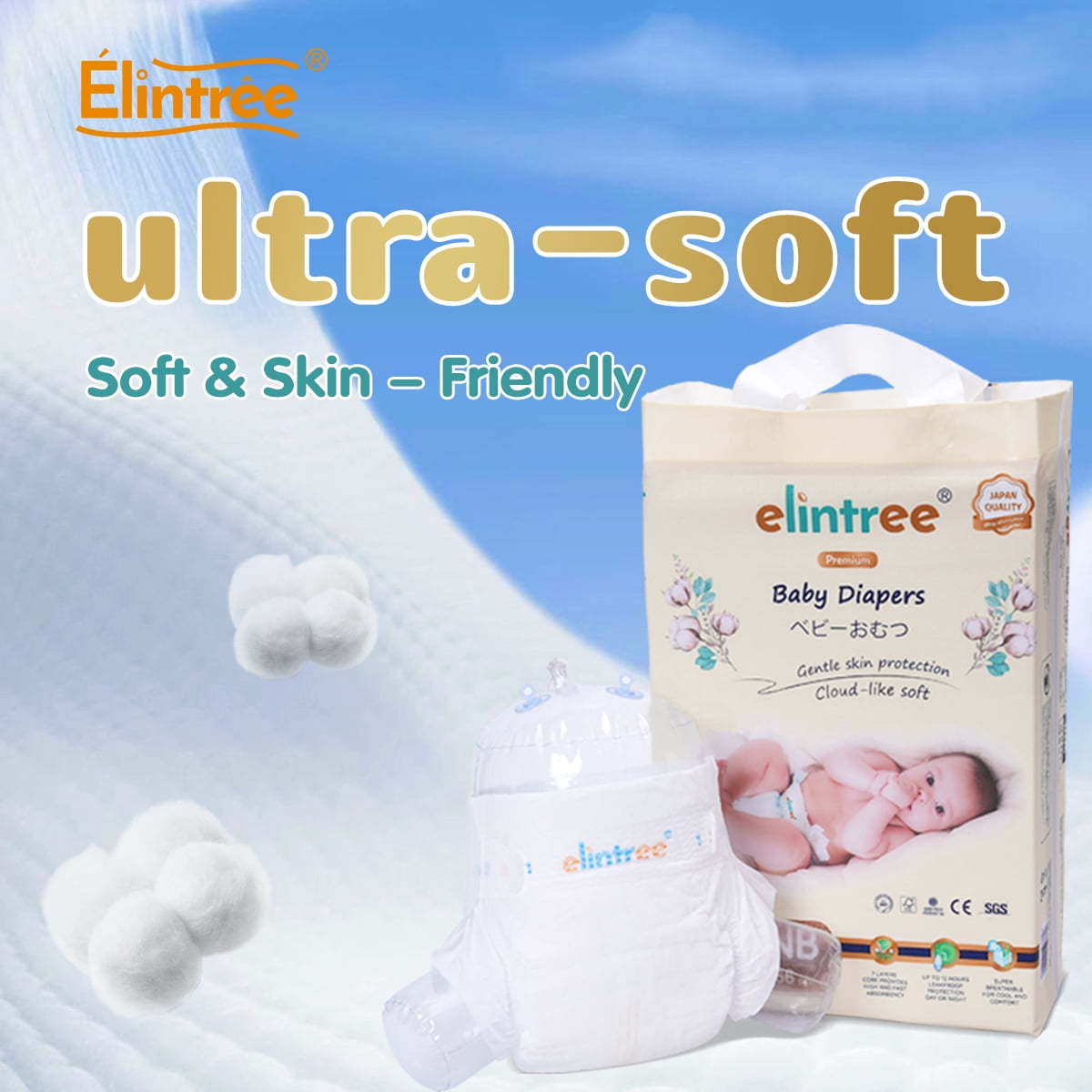 ELINTREE  Premium Baby Diapers Pants  Size L 52 Count High Absorbency