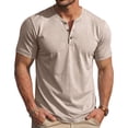 thumbnail image 6 of Zimjoy Men's Henley T Shirt Short Sleeve Stretchy Button Placket Loose Fit T-Shirts Casual Everyday Crew Neck Top Brown L, 6 of 6
