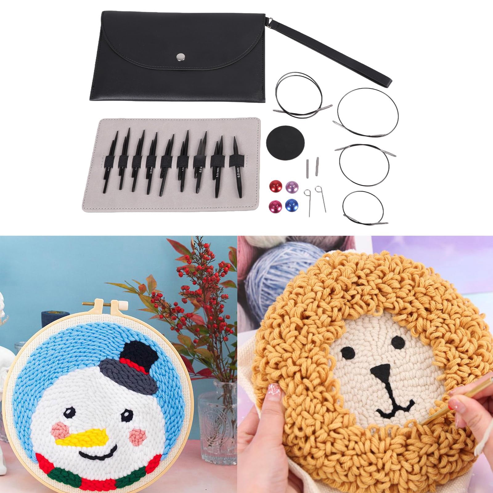 9Pairs Interchangeable Circular Knitting Needle with Storage Bag for Crocheting 3.0mm-6.0mm Aluminum Sweater Needle