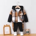 thumbnail image 2 of KEXE Boys Outfit Baby Boy Long Sleeve Hooded Plaid Onesie Drawstring Elastic Waist Pants Set Spring Outdoor Outfit（Orange,3-4 Years）, 2 of 7