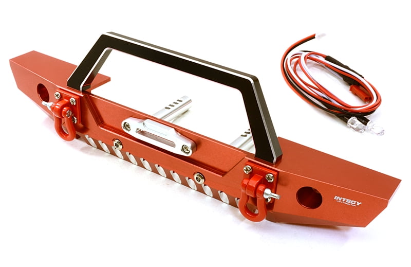 Integy RC Model Hop-ups C26992RED Realistic Alloy Machined Scale Front Bumper w/LED Lights for Axial 1/10 SCX10 II 