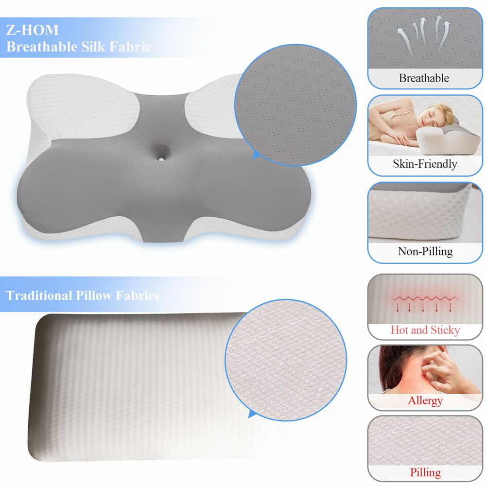 Z-hom Memory Foam Pillow, Adjustable Cooling Cervical Pillow for Neck Pain Relief, Bed Pillow for Side Back Stomach Sleeper with Breathable Pillowcase for Sleeping