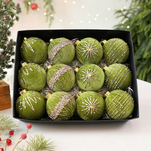 12PCS Red Velvet Christmas Ornaments Balls 3.15" Vintage Christmas Tree Decorations Shatterproof Flocked Ball Velvet Xmas Tree Hanging Baubles for Xmas Trees Wedding Holiday Party Home Decor