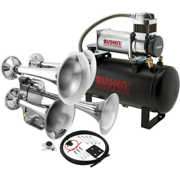 Vixen Horns Train Horn Kit for Trucks/Car/Semi. Complete Onboard System- 150psi Air Compressor, 2 Gallon Tank, 4 Trumpets. Super Loud dB. Fits Vehicles like Pickup/Jeep/RV/SUV 12v VXO8560/4318C