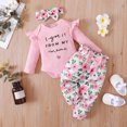 thumbnail image 3 of 12 Months Baby Girls Clothes 18 Months Girls 3PCS Fall Winter Clothing Set Letter Print Toddler Girls Long Sleeve Top Pants Headband Set Pink, 3 of 8