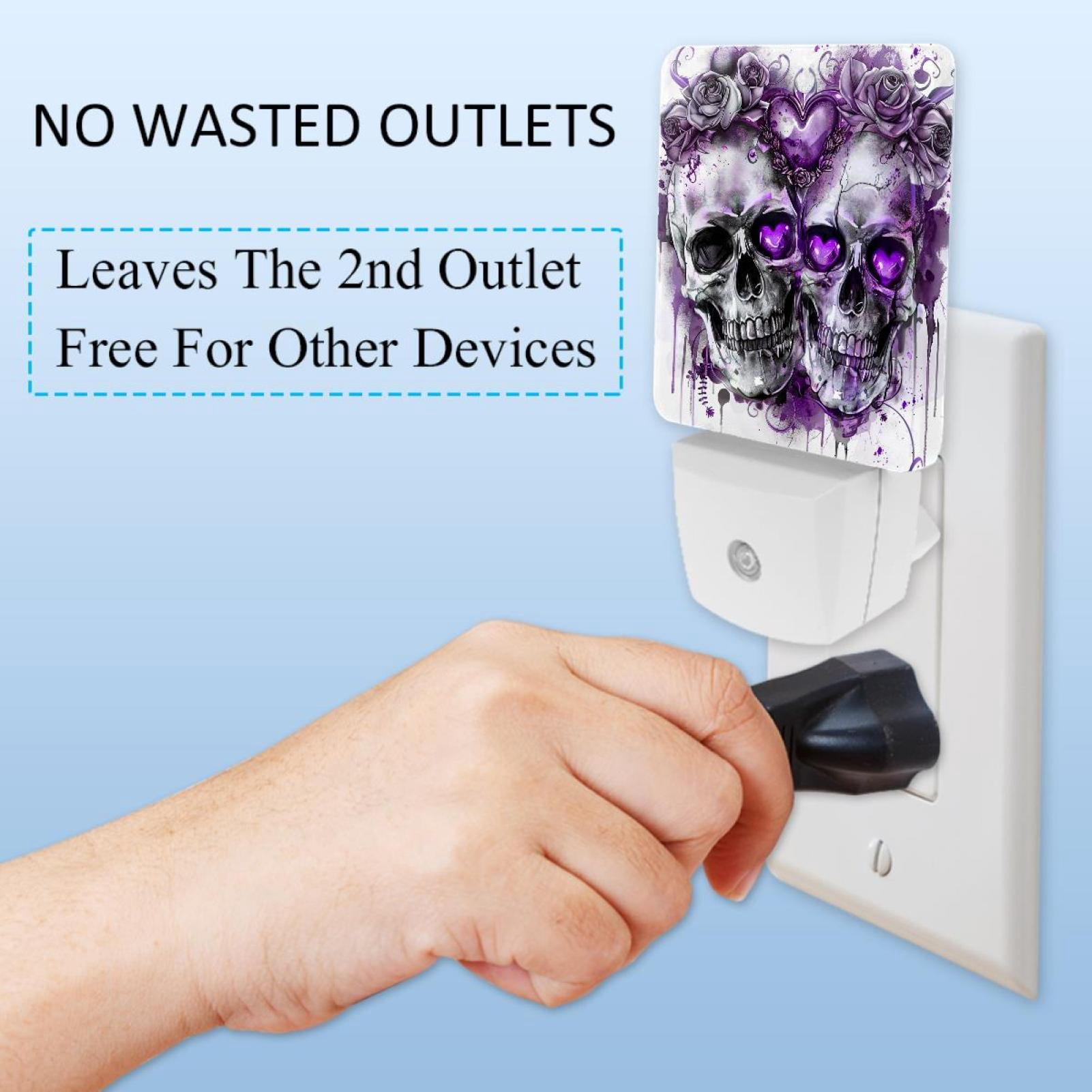 PhooArto Sugar Skull Purple Love Floral Plug in LED Night Light Auto Sensor Dusk to Dawn Decorative Night for Bedroom, Bathroom, Kitchen, Hallway, Stairs, Baby's Room, Energy Saving