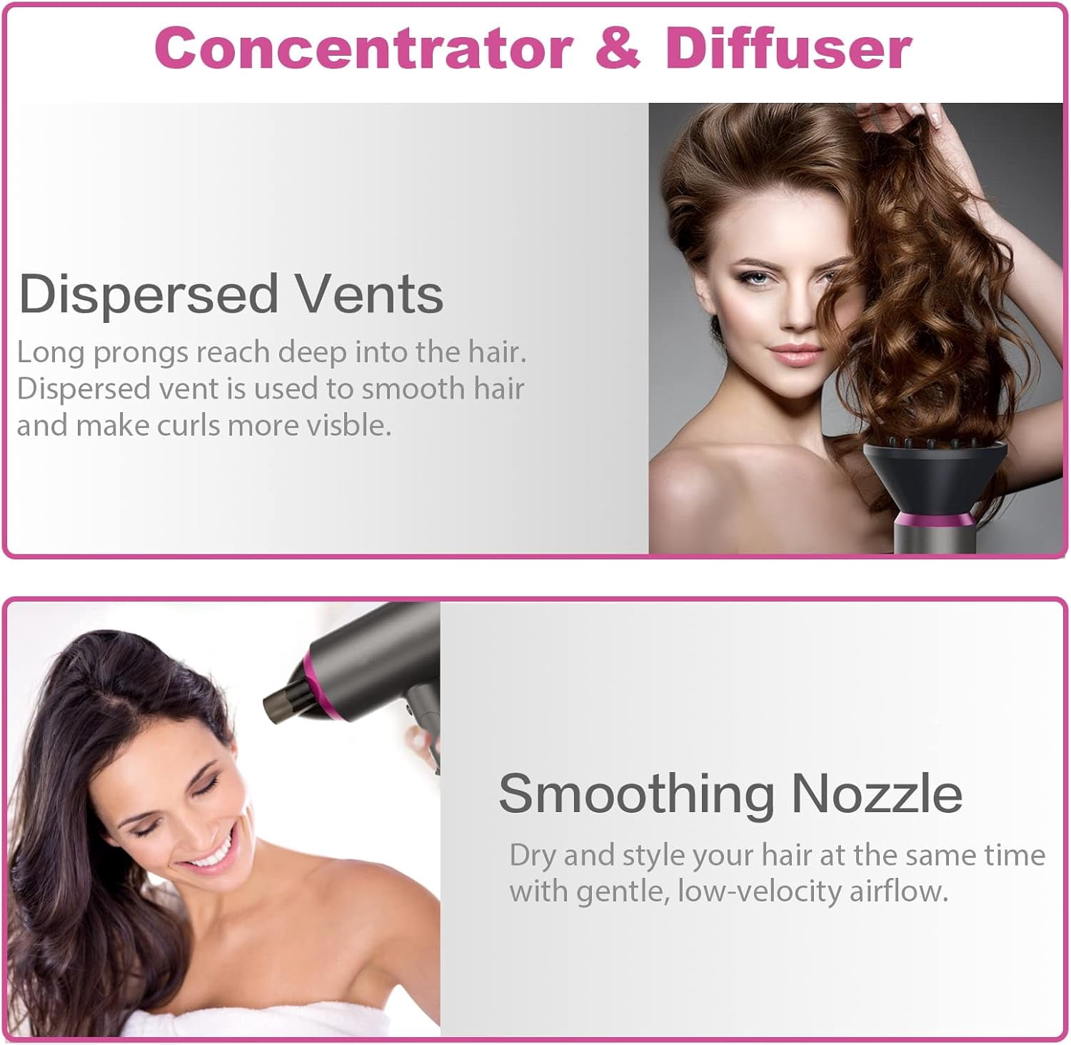 Professional Hairdryer Low Noise Lightweight Blow Dryer for Curly Hair Concentrator with 2 Speed, Travel Hair Dryer with Diffuser, Heat and Cool Setting for Women Men Home Salon Gift