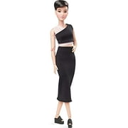 Barbie Signature Looks Doll (Petite, Brunette Pixie Cut) Fully Posable Fashion Doll Wearing Black Midi Skirt for Collectors